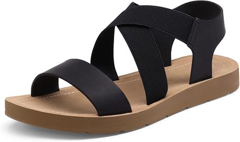 Women's Elastic Ankle Strap Summer Flat Sandals Summer Flat Sandals, Shoes For Woman, Summer Sandals Flat, Womens Sandals Summer, Ankle Strap Flats, Sandals Casual, Summer Flats, Foot Bed, Women's Flats