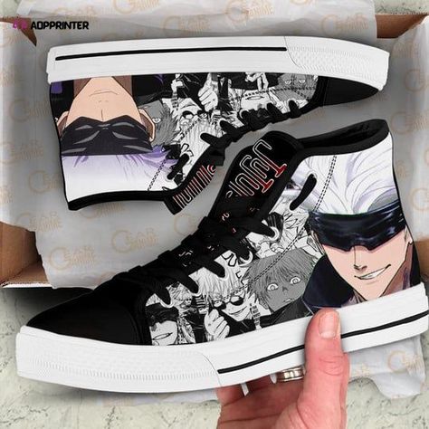 Introducing the Satoru Gojo Custom Canvas High Top Shoes, a must-have for avid fans of the hit anime series Jujutsu Anime Sneakers, Anime Shoes, Exclusive Shoes, Cute Nikes, Anime Gifts, Soft Textiles, Pretty Shoes, High Top Shoes, Canvas Sneakers