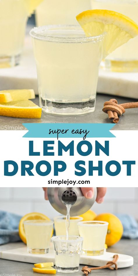 A Lemon Drop Shot is a winner for a reason! Made with three simple ingredients, this is always a fan favorite. Lemon Drop Shot Recipe, Lemondrop Shot Recipe, Winter Vodka Cocktails, Lemon Drop Drink, Lemon Drop Recipe, Shots Alcohol Recipes, Lemon Drop Shots, Lemon Shots, Vegetarian Drinks