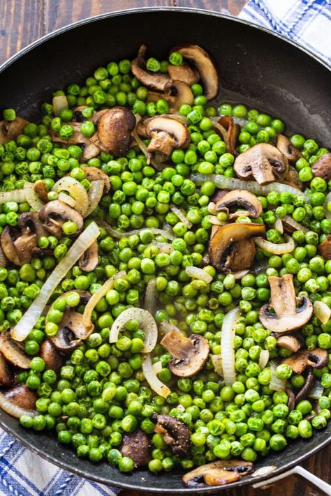 Buttered Peas and Mushrooms Mushrooms And Peas Side Dish, Peas Mushrooms Recipe, Green Pea Side Dish, Mushroom And Peas Recipes, Peas And Mushrooms Side Dishes, English Peas Recipe Side Dishes, Garden Peas Recipes, Pea Side Dish Recipes, Green Peas Recipes Side Dishes