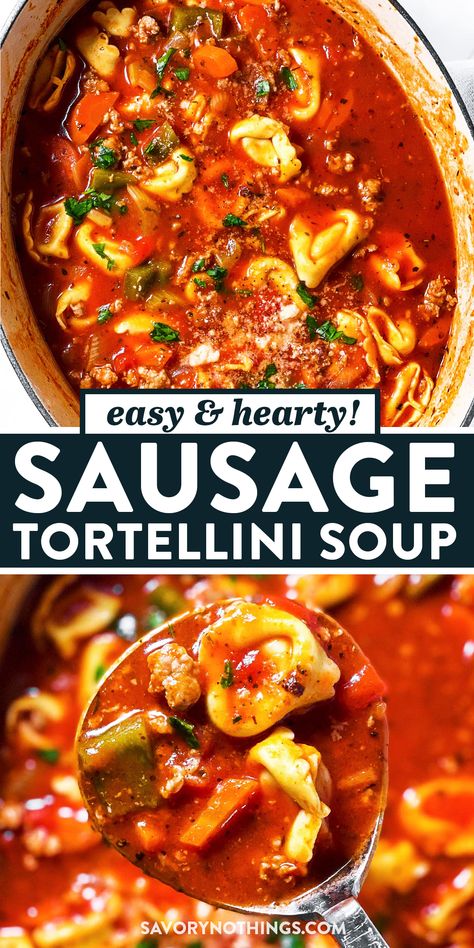 Warm Snacks For Cold Days, Soup Swap, Italian Sausage Tortellini Soup, Comforting Meals, Sausage Tortellini Soup, Hearty Soup Recipes, Sausage Tortellini, Italian Sausage Soup, Tortellini Recipes