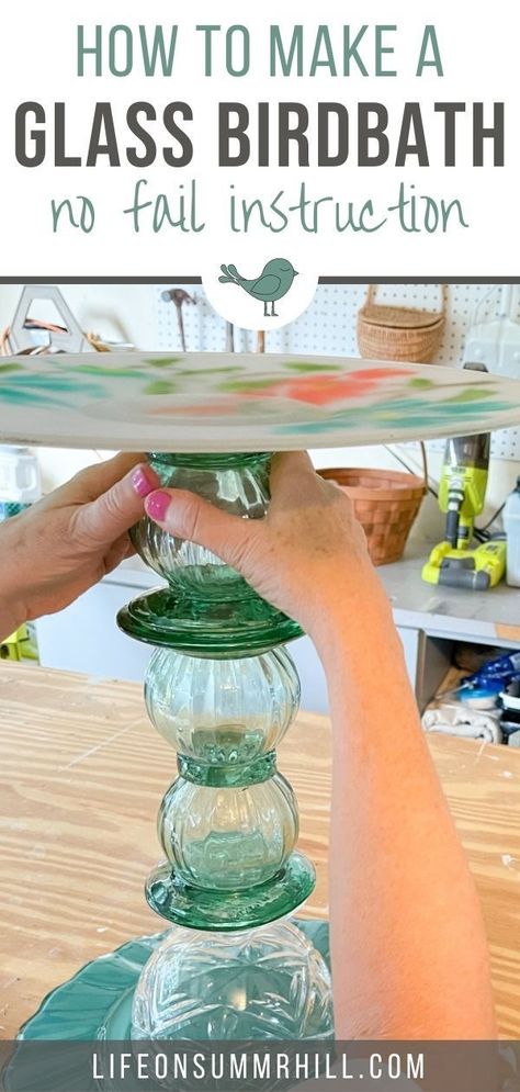 Make this easy DIY glass bird bath using thrift store, yard sales, flea market, dollar store, dollar tree, household items, glass bowl, flower pots, terra cotta pots, or anything. Step-by-step instructions to make a DIY birdbath. Easy homemade bird bath to hold fresh water for feathered friends. A good idea for a bird feeder too. Easy bird bath DIY project. This great idea is a great way to feed your feathered visitors on hot summer days. Unique bird bath that looks lovely in a flower garde Diy Bird Bath Upcycle Glass Bowls, Butterfly Bath Diy, Glass Bird Feeders Diy, Birdbaths Diy Homemade, Diy Bird Bath Dollar Store, Diy Bird Bath Ideas, Bird Bath Diy, Unique Bird Baths, Fairy Garden Bird Bath