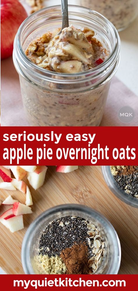 Apple Pie Overnight Oats, Apple Overnight Oats, Overnight Oats Recipe Easy, Best Overnight Oats Recipe, Healthy Apple Pie, Overnight Oatmeal Recipes, Vegan Overnight Oats, Oat Recipes Healthy, Dessert For Breakfast