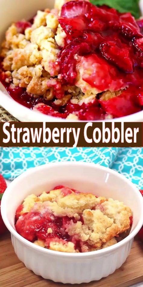 Barbeque Foods, Strawberry Cobbler Recipes, Strawberry Dump Cake, Cobbler Recipes Easy, Heavenly Desserts, Hot Desserts, Sweet Appetizer, Fresh Strawberry Recipes, Strawberry Cobbler