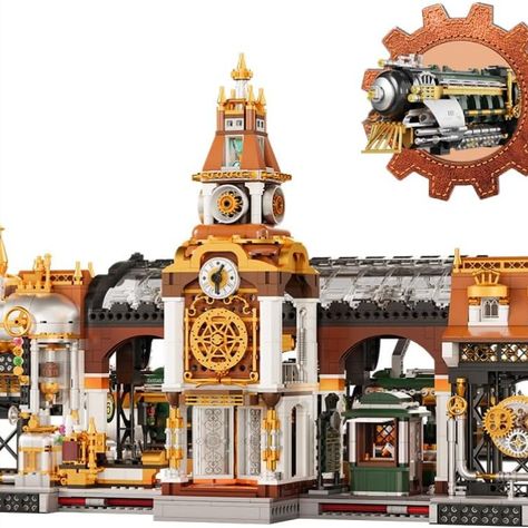 Lego Set Steampunk Building, Platform House, Train Station Architecture, Stacking Blocks, Modular Building, Steampunk Design, Central Station, Construction Toys, Toy Blocks