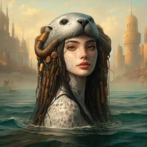 The Selkie - AI Generated Artwork - NightCafe Creator Inuit Mythology, Mermaid Mythology, Character Appearance, Water Spirits, Mermaid Stories, Water Spirit, Inuit Art, Loch Ness Monster, Loch Ness