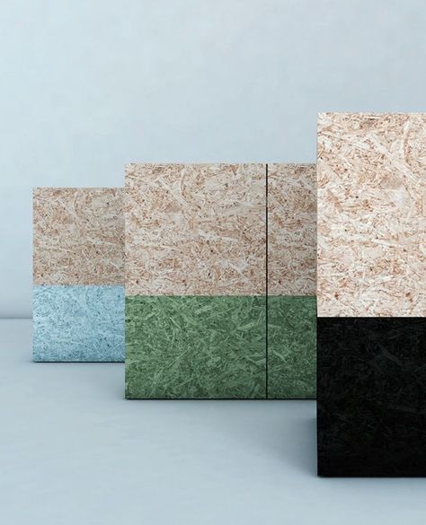 Creative Joinery Materials |⁠ Think outside the box with joinery finishes, whether for budget or creativity.⁠ ⁠ How good is image 1/2 painted OSB joinery? ⁠ ⁠ Images 1-5: ⁠ ⁠ OSB (oriented strand board) is a common building material that can be pimped up to be a textural joy! ⁠ ⁠ Image 6-9: ⁠ ⁠ Valchromat is essentially a solid colour MDF. An evolution of MDF!.⁠ ⁠ Designers Credited Below:⁠ ⁠ Image 1+2: @fowlerandward⁠ Photography: @gemmola⁠ ⁠ Image 3: @archier_⁠ Photography: @benhoskingphoto... Osb Shelving, Design Materials Board, Osb Interior Design, Osb Shelves, Osb Interior, Painted Osb, Material Photography, Osb Plywood, Osb Wood