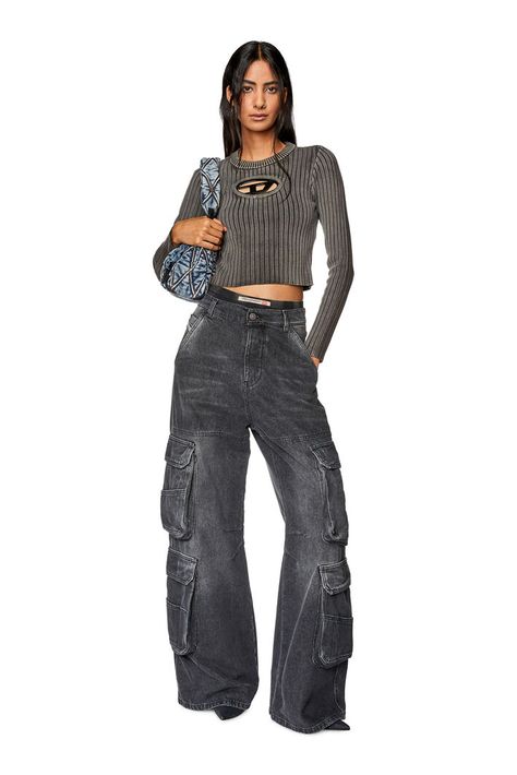 Women's New Jeans: Denim Jackets, Jeans and Skirts | Diesel® Diesel Outfits Women, Black Cargo Jeans Outfit, Diesel Outfits, Diesel Aesthetic, Dark Denim Outfit, Mingi Aesthetic, Diesel Outfit, Diesel Style, Diesel Pants