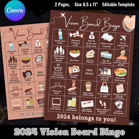 Vision Board Activity, Ipad 2024, Girl Vision Board, Goal Sheet, Vision Board Template, Goals Sheet, Board Party, Bingo Template, Vision Board Party