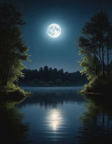 Reflection Painting, Full Moon Night, Portrait Background, Shoot The Moon, Water Drawing, Beautiful Flowers Photos, Small Lake, Pretty Backgrounds, River Bank