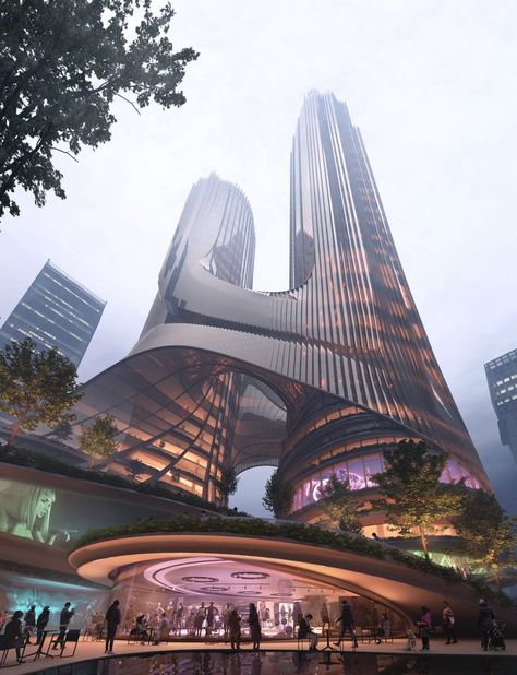 Apr 25, 2021 - A pair of supertall skyscrapers united by planted terraces will define the Tower C development, which Zaha Hadid Architects is designing for Shenzhen. Vertical City, Futuristic Building, Skyscraper Architecture, Zaha Hadid Architects, Natural Ventilation, Zaha Hadid, Design Competitions, Futurism, Futuristic Architecture