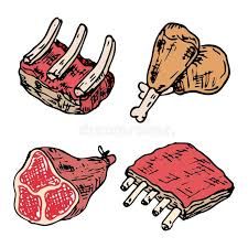 Meat Drawing, Plate Drawing, Meat Products, Rib Meat, Pork Soup, Lamb Ribs, Pork Ham, Beef Steak, Drawing Set