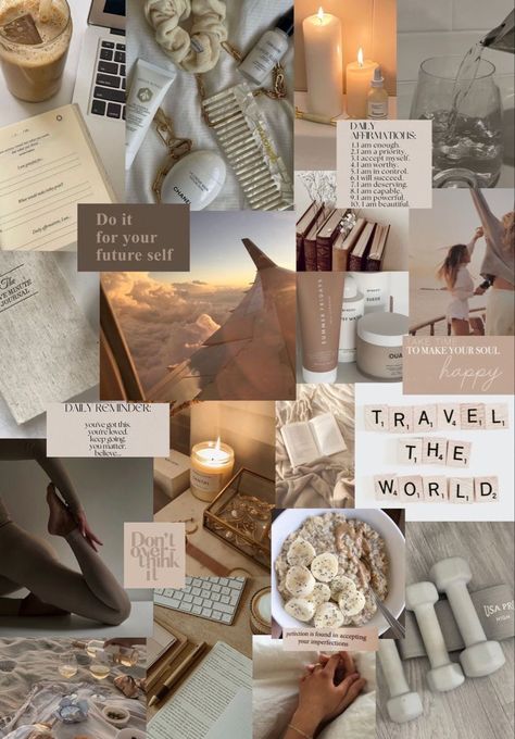 Aesthetic Professional Background, Light Colored Aesthetic, Neutral Aesthetic Collage, Neutral Vision Board, Aesthetic Vision Board Wallpaper, Create Vision Board, Colored Aesthetic, Beige Collage, Aesthetic Self Love