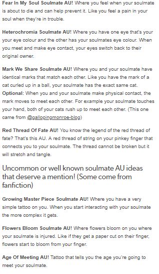 Soulmate Ideas Writing Prompts, Writing Prompts Soulmates, Soulmate Marks Art, Tumblr Masterlist Ideas, Fantasy Au Prompts, Soulmate Tropes, Soulmate Writing Prompts, Au Tropes, Soulmate Au Ideas