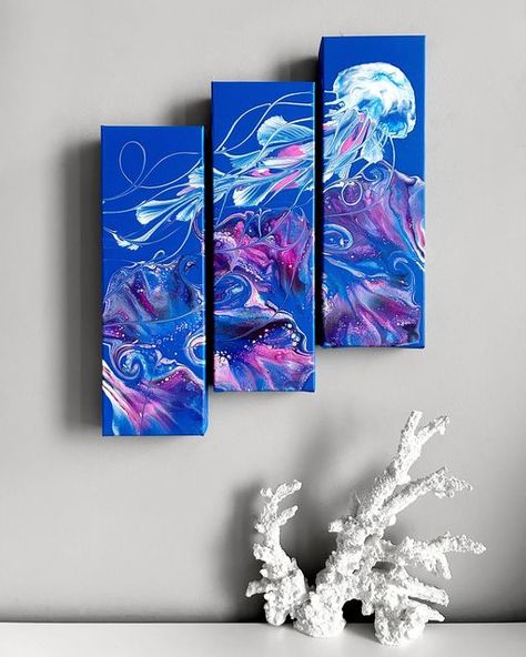 Triptych Art Ideas, Triptych Painting, Triptych Art, Diy Glow, Blacklight Party, Space Painting, Flow Arts, Uv Reactive, Fluid Painting