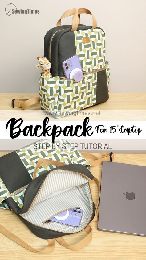 Ultimate DIY Backpack👍 Front & Side Pockets, Perfect for a 15'' Laptop! Diy Laptop Bag Pattern, Sewing Workspace, Sewing Times, Cloth Hacks, Backpack Sewing Pattern, Diy Laptop Bag, College Book Bag, Diy Backpack Pattern, Diy Pouch No Zipper