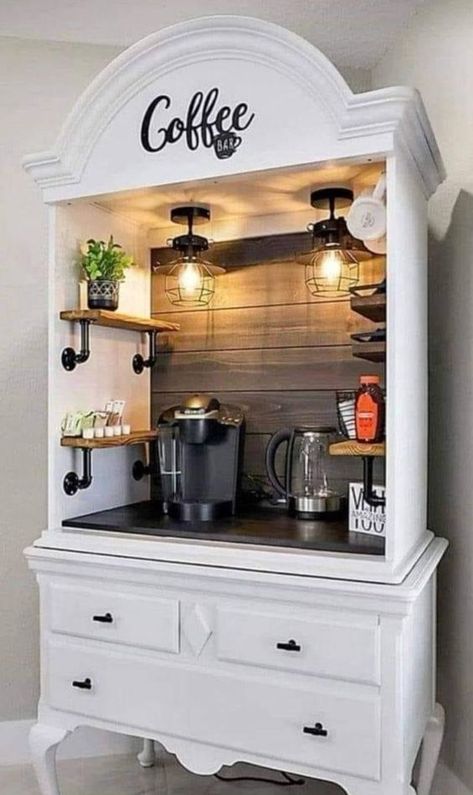 Coffee Cabinet, Coffee Bar Station, Diy Coffee Bar, Coffee Bar Design, Smart Tiles, Coffee Bars In Kitchen, Coffee Nook, Home Coffee Bar, Coffee Bar Home