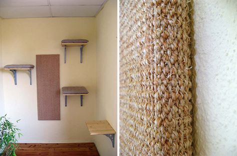 Save Space in Style With These Wall-Mounted Cat Scratchers Crochet Cat Scratcher, Cat Scratcher Wall, Diy Cat Scratcher Wall, Wall Mounted Cat Tree, Cat Climbing Wall Diy Scratching Post, Cat Wall Scratcher, Wall Cat Scratcher, Corner Scratcher For Cats, Wall Scratcher For Cats