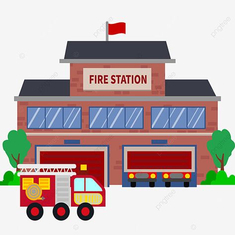 Fire Station Cartoon, Fire Station Drawing, Fire Station Clipart, Air Pollution Project, Pollution Project, Bulletin Board Tree, Cartoon Building, Map Background, Fire Fighter