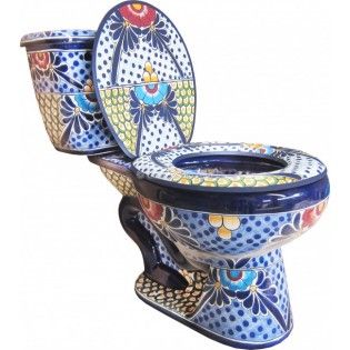 Talavera Toilet, Blue Bathrooms, Colored Toilets, Toilet Tank Cover, Wooden Toilet Seats, Soap Dish For Shower, Ceramic Toilet, Mexican Colors, China Clay