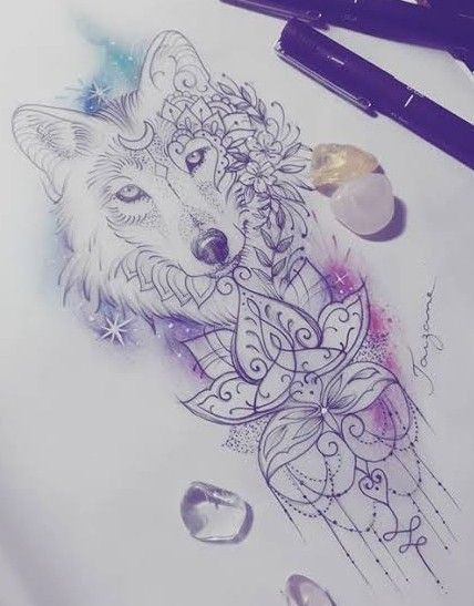 Pin by Diane Sandoval on Ideas in 2022 | Wolf girl tattoos, Wolf and moon tattoo, Wolf tattoo design Wolf Calf Tattoos Women, Wolf And Lotus Flower Tattoo, Wolf Queen Tattoo, Wolf Leg Tattoos Women, Wolf Tattoo For Women Leg, Wolf Tattoo Ideas For Women Thigh Piece, Wolf Tattoo For Women Half Sleeves, Dream Catcher Sleeve Tattoo For Women, Wolf Thigh Tattoo For Women