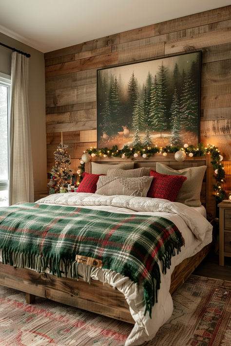 Christmas bedroom decor, Christmas home decor, Christmas decorations bedroom, cozy christmas bedroom, bedroom ideas Cozy Christmas Bedroom Aesthetic, Cabin Christmas Decor, Christmas Bedroom Decor, Cabin Bedroom, Rustic Holiday Decor, Bedroom Christmas, Rustic Bedroom Decor, Cabin Christmas, Christmas Decorations Living Room