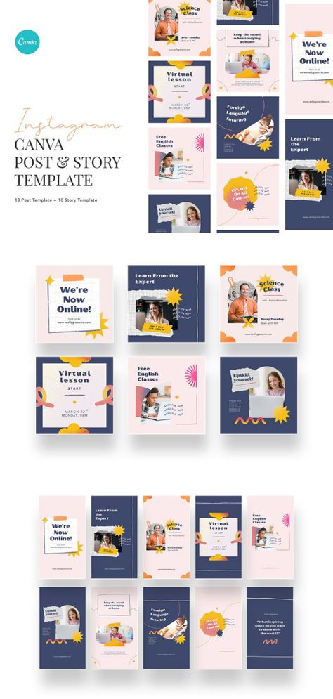 Online Schooling, School Instagram, Instagram Themes, Instagram Photoshop, Reel Cover, Tutoring Business, Education Templates, Instagram Template Design, Instagram Canva