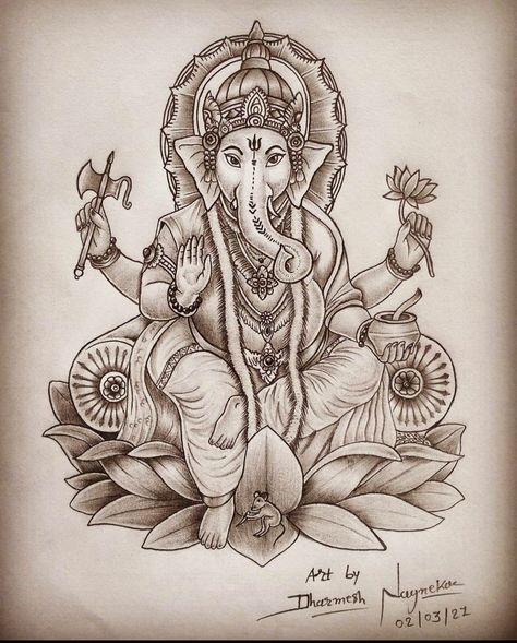 🙏🙏🙏 Lord Ganesha Drawing Pencil, Ganapati Sketch, Ganesha Tattoos, Abstract Charcoal Art, Animal Sketches Easy, Ganesha Drawing, Pencil Drawings Of Flowers, Ganesh Art Paintings, Ganesha Tattoo