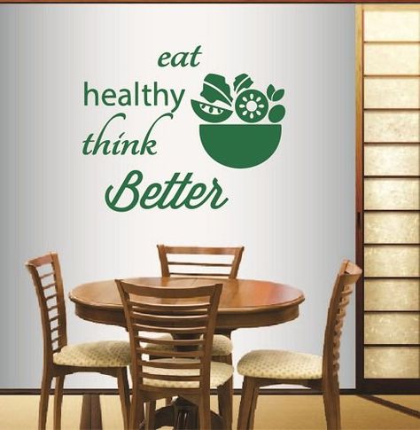 Wall Vinyl Decal Home Decor Art Sticker Eat Healthy Think Better Quote Phrase Salad Fruit Vegetable Kitchen Salad Bar Restaurant Room Removable Stylish Mural Unique Design Salad Bar Decoration Ideas, Restaurant Quotes Wall, Pillar Quotes, Dietitian Office Decor, Healthy Restaurant Design, Hallways Decor, Salad Bar Restaurants, Dietitian Office, Culinary Studio