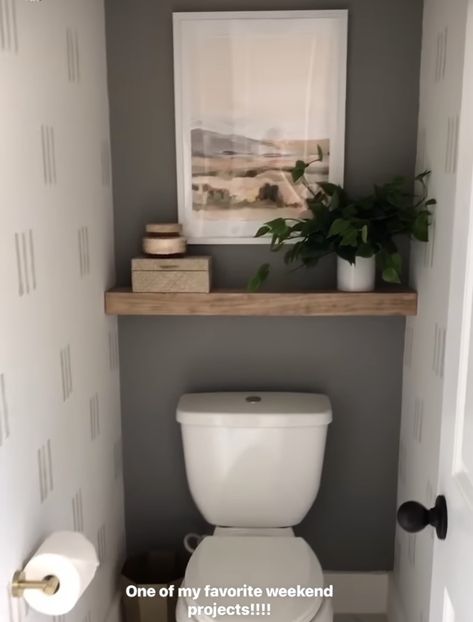 Bathroom Shelves Over Toilet Minimalist, Shelf In Toilet Room, Adding Half Bath Small Spaces, Floating Shelves In Toilet Room, Toilet With Shelves Above, Decor Above Toilet Small Baths, Floating Shelf In Bathroom Behind Toilet, Shelves Above Toilet Powder Room, Floating Shelf Behind Toilet