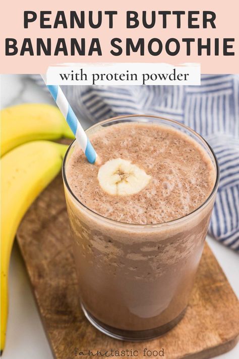 You'll love this easy dairy free smoothie with banana! It's a creamy chocolate peanut butter smoothie with protein powder that will keep you full and satisfied. A healthy high protein breakfast smoothie or snack! Peanut Butter Protein Smoothie Recipes, Smoothie With Peanut Butter Powder, Chocolate Protein Powder Smoothie, Smoothie With Protein Powder, Pb2 Smoothie, Smoothie With Protein, High Protein Breakfast Smoothies, Chocolate Peanut Butter Banana Smoothie, Whey Protein Smoothies