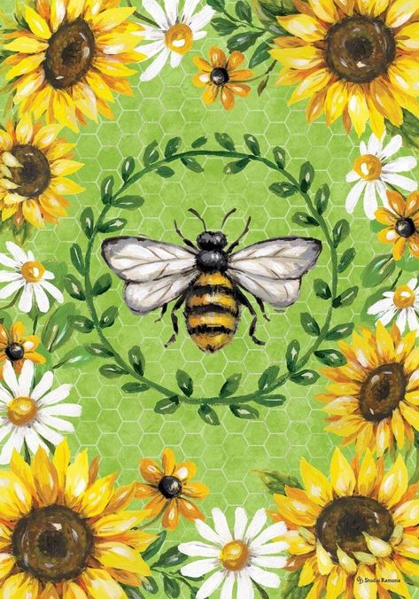 Sunflowers Garden, Banner Flag, Double Sided, Bee, Flag, Green, Art