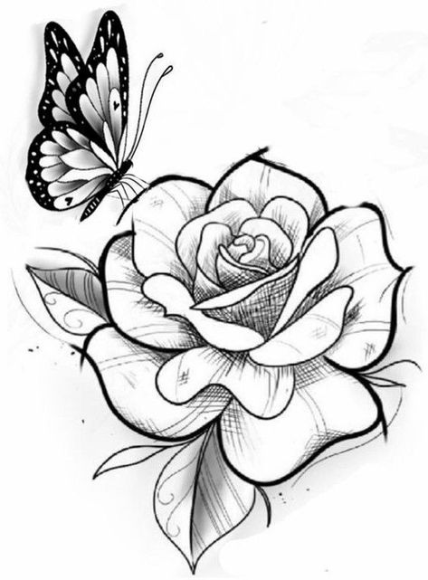 Tattoo Stencil Designs, Rose And Butterfly Tattoo, Butterfly With Flowers Tattoo, Butterfly Tattoo Stencil, Arm Sleeve Tattoos For Women, Pencil Drawings Of Flowers, Rose Tattoos For Women, Flame Tattoos, Clever Tattoos