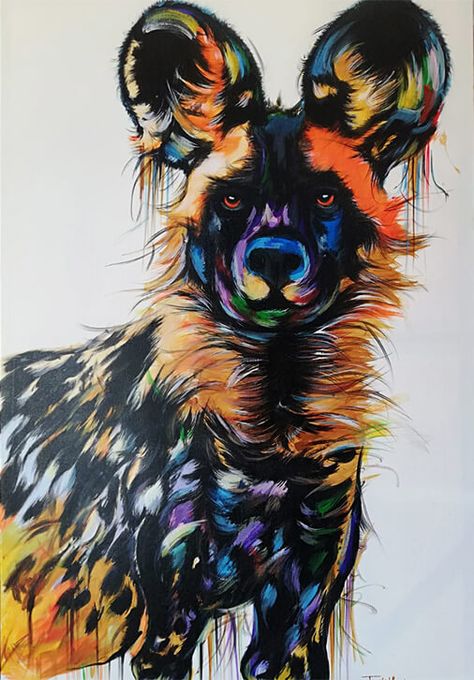 Painted dog by Justin Mashora - Nwabisa African Art Endangered Species Art, Painted Dog, Wild Dog, African Wild Dog, Geisha Art, African Art Paintings, Wildlife Paintings, Wild Dogs, Unique Paintings