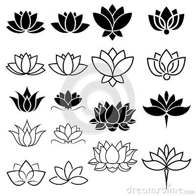 Lotus Logo Symbols, Lotus Flower Stencil, Harmony Illustration, Lotus Icon, Lotus Flower Vector, Bloomed Flower, Buddha Flower, Lotus Motifs, Henna Tattoo Stencils