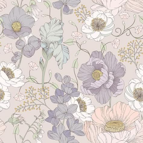 Purple Floral Wallpaper, Interior Wall Paper, Modern Floral Pattern, Wallpaper Wedding, Girly Wallpaper, Purple Flowers Wallpaper, Floral Vector, Temporary Wallpaper, Autumn Flowers