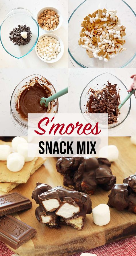 This no bake S'mores snack mix recipe makes the most delicious S'mores clusters. These S'mores bites are only 4 ingredients and only takes minutes to make. Make Fannie May S'mores snack mix at home! Smore Bites Recipe, Smores Snacks, Smores Bites, Snack Mix Recipe, Smore Recipes, Chocolate Peanut Butter Fudge, Snack Mixes, Snack Mix Recipes, Snacks To Make