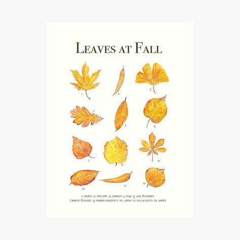 Watercolor Autumn Leaves, Fall Watercolor, Yellow Art, Orange Art, Golden Leaves, Fall Prints, Watercolor Leaves, Autumn Art, Watercolor Art Prints