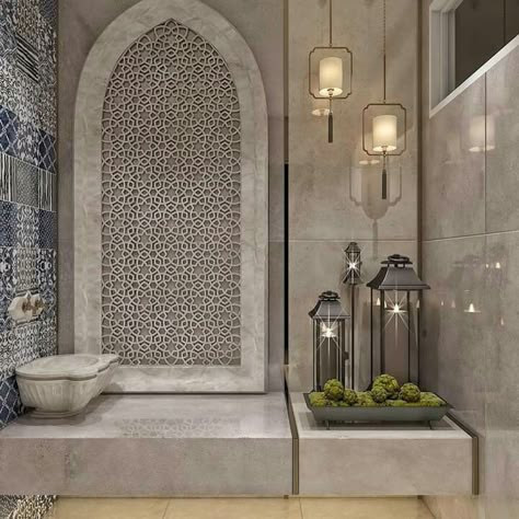 Arabic Bathroom Design, Morroco Bathroom, Arabic Bathroom, Dekorasi Maroko, Bathroom Moroccan, Morocco Interior, Muslim Prayer Room Ideas, Moroccan Tent, Sultan Qaboos Grand Mosque