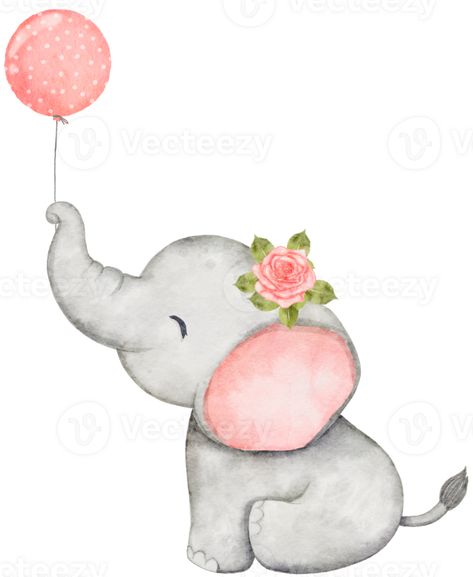 Elephant Holding Balloon, Ideas Bautizo, African Babies, Nursery Decorations, Baby Shower Girl, Watercolor Elephant, Baptism Girl