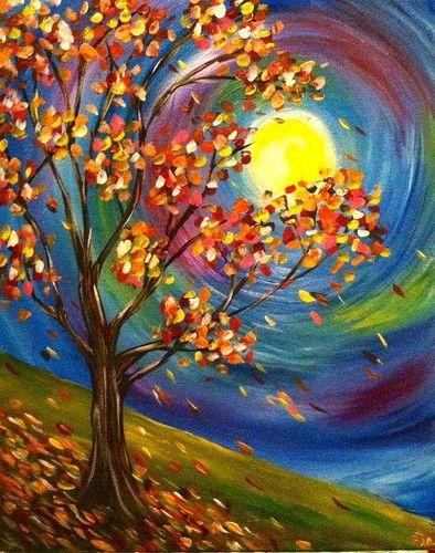 Paint Night Fall Ideas, Autumn Paint And Sip Ideas, Paint Night Pictures, Fall Sky Painting, Fall Paintings Acrylic, Fall Trees Drawing, Fall Paint Night Ideas, Fall Paint And Sip Ideas, Fall Paint And Sip