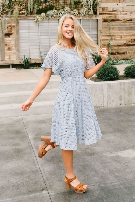 97d0145823aeb8ed80617be62e08bdccdesc35984568ri First Date Outfits, Unique Clothes For Women, Embroidered Midi Dress, Darling Dress, Outfit Trends, Eyelet Dress, Date Outfits, Women Clothing Boutique, Slate Blue