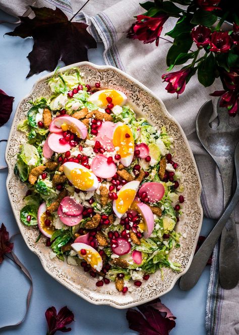 Chicken Pesto Pasta Salad, Cheesy Rolls, Pickled Radish, Sesame Sticks, Brussels Sprout Salad, Brussels Sprouts Salad, Mat Inspiration, Sprout Salad, Salads Bowls