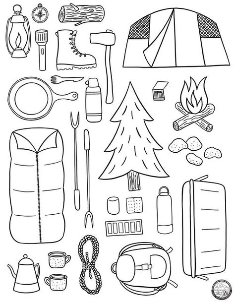 Camping Gear Coloring Page Summer Camp Coloring Pages, Camping Crafts Preschool, Camping Week, Adventure Classroom, Bobbie Goods Coloring Pages, Bobbie Goods Coloring, Kid Coloring Pages, Camping Preschool, Camping Theme Preschool