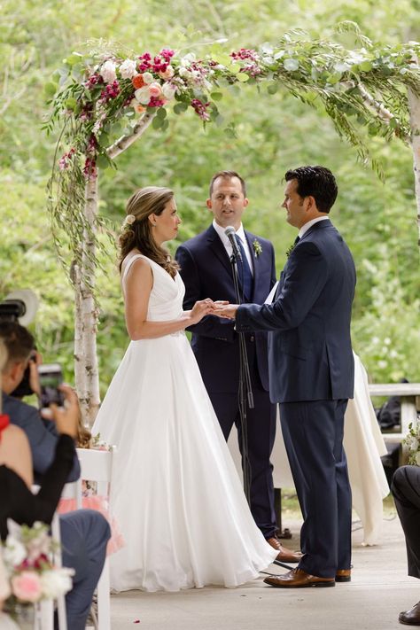 wedding ceremony arch flower design in pink, blush, ivory with olive branches on birch arch.  Flowers by red poppy ann arbor.  Image by Melanie Reyes Photography Summer Palette, Wedding Ceremony Arch, Olive Branches, Wedding Arch Flowers, Arch Flowers, Ceremony Arch, Red Poppy, Ann Arbor, Pink Blush