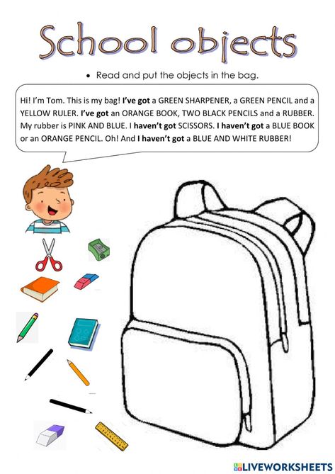 Worksheet For 3rd Grade, School Objects, Orange Book, School Materials, School Worksheets, English As A Second Language (esl), What In My Bag, English As A Second Language, Esl Worksheets