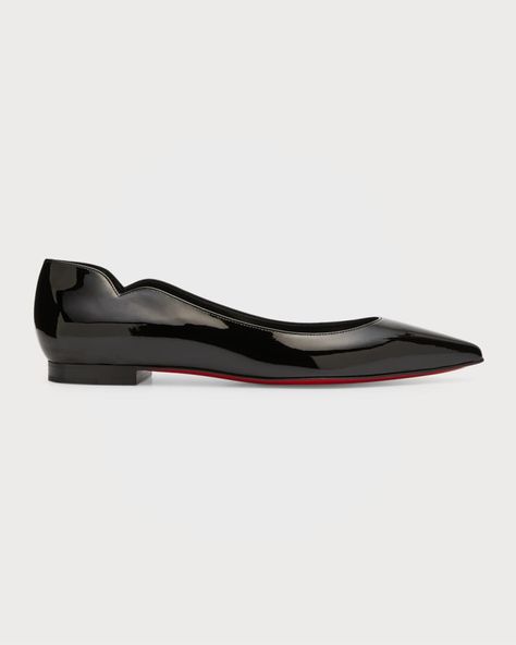 Elegant Patent Leather Slip-on Ballet Flats, Luxury Leather-lined Slip-on Ballet Flats, Luxury Slip-on Flats With Red Sole, Red Leather Slip-on Ballet Flats With Leather Sole, Luxury Black Leather-lined Ballet Flats, Red Louboutin, Red Sole, Red Bottoms, Ballerina Flats