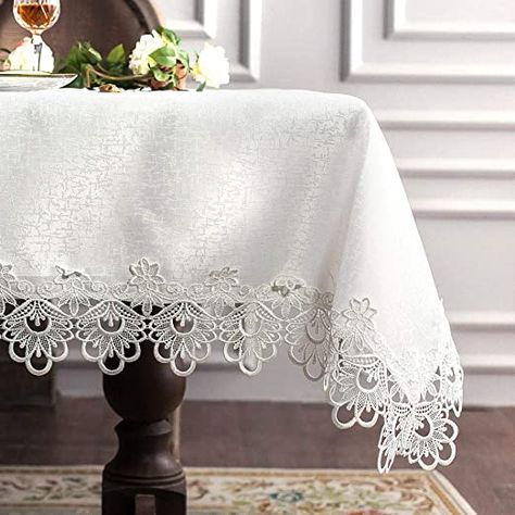 ARTABLE Rectangular Lace Fabric Tablecloth with Macrame Border Clear Embroidered Kitchen Tablecloths for Elegant Holiday Long Dinner Tables (Offwhite, Tablecloth 52" x 70") Kitchen Tablecloths, White Tablecloth, Macrame Lace, Wedding Tablecloths, Lace Table Runners, Embroidered Tablecloth, Elegant Embroidery, Rectangle Tablecloth, Lace Table