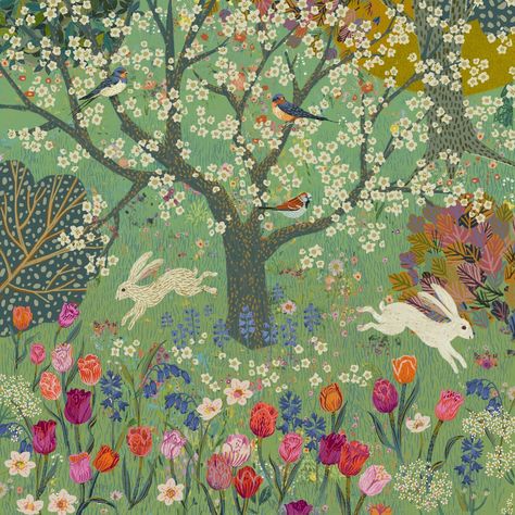 Ball Illustration, Nature Drawing, Blossom Trees, Naive Art, A Tree, Rabbits, Spring Time, Enchanted, Art Inspo