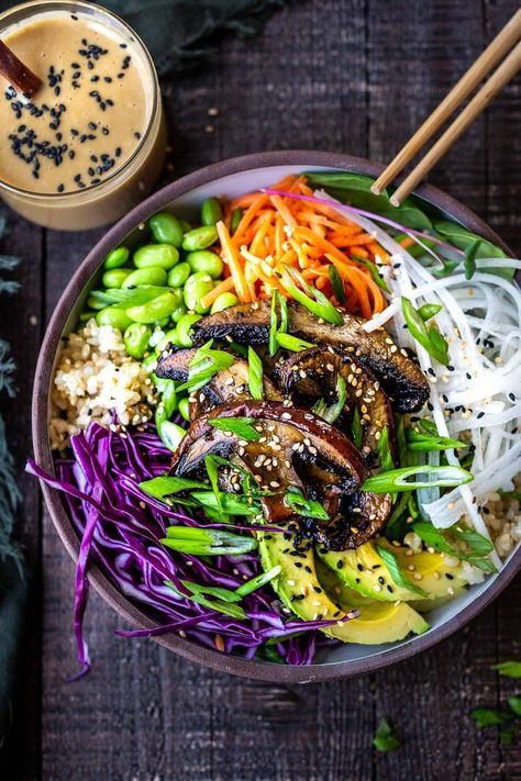 Miso Mushroom Bowl | Feasting At Home Mushroom Bowl, Miso Ginger Dressing, Rice Avocado, Week Meals, Buddha Bowls Recipe, Plats Healthy, Vegan Buddha Bowl, Grain Bowls, Rice Bowls Recipes